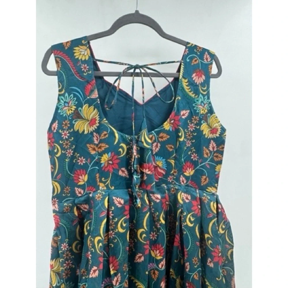 Indya Luxe NEW Teal Floral Foil Anarkali Maxi Dress XL Indian Wedding Party